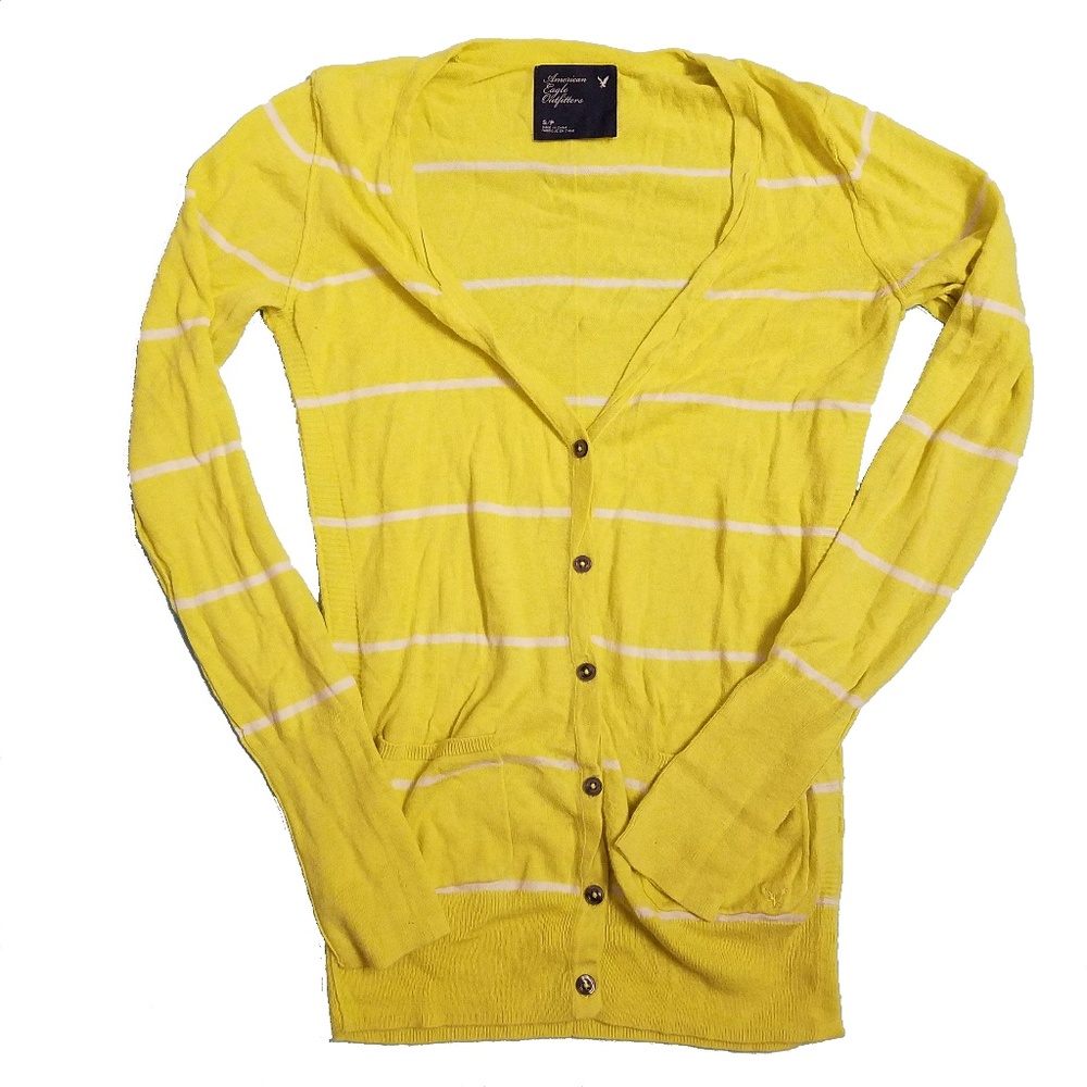 American Eagle Yellow Stripe Cardigan